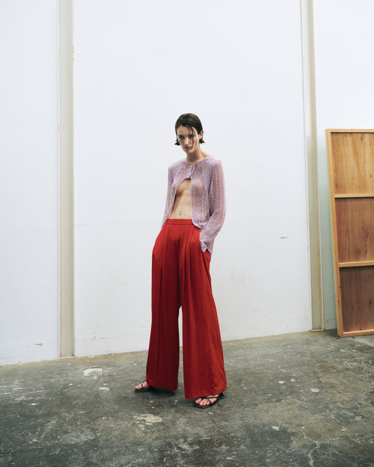 SILKY VISCOSE 2-TUCK FLARE EASY PANTS