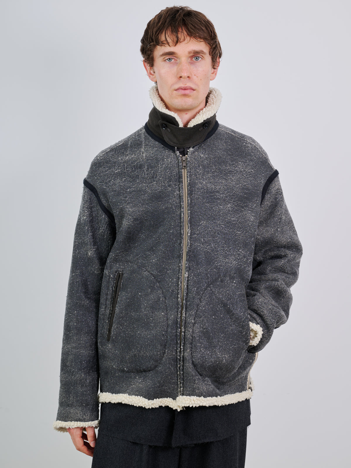 CRACK WOOL BOA BOMBER JACKET