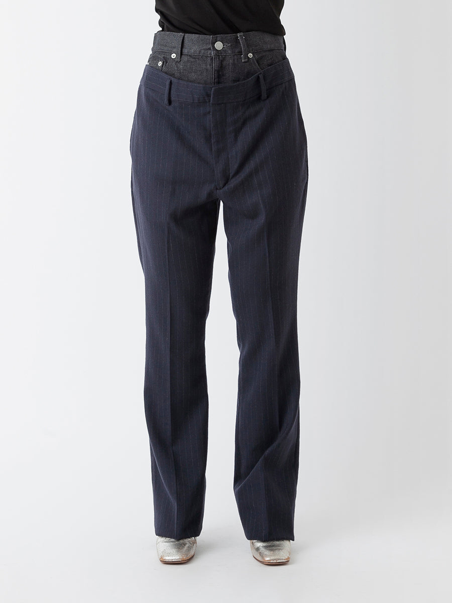 FLANNEL×DENIM REMAKE LAYERED PANTS